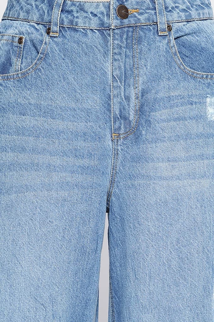 Light Blue Pure Cotton Flared Denim Pants with YKK Zipper — photo 3