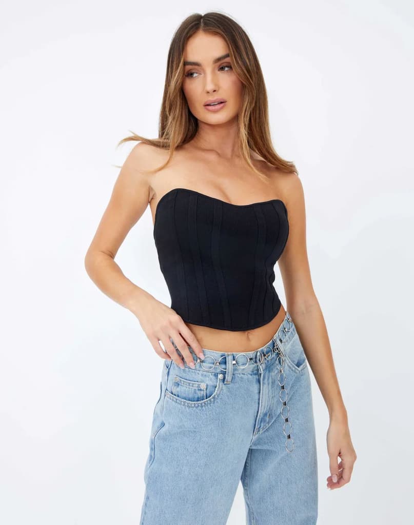 Jet Black Bustier Corset Knit Top — photo 5