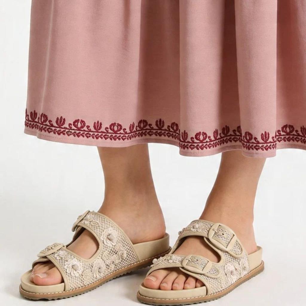 LUNA BLU Cream Embellished Double-Strap Sandals