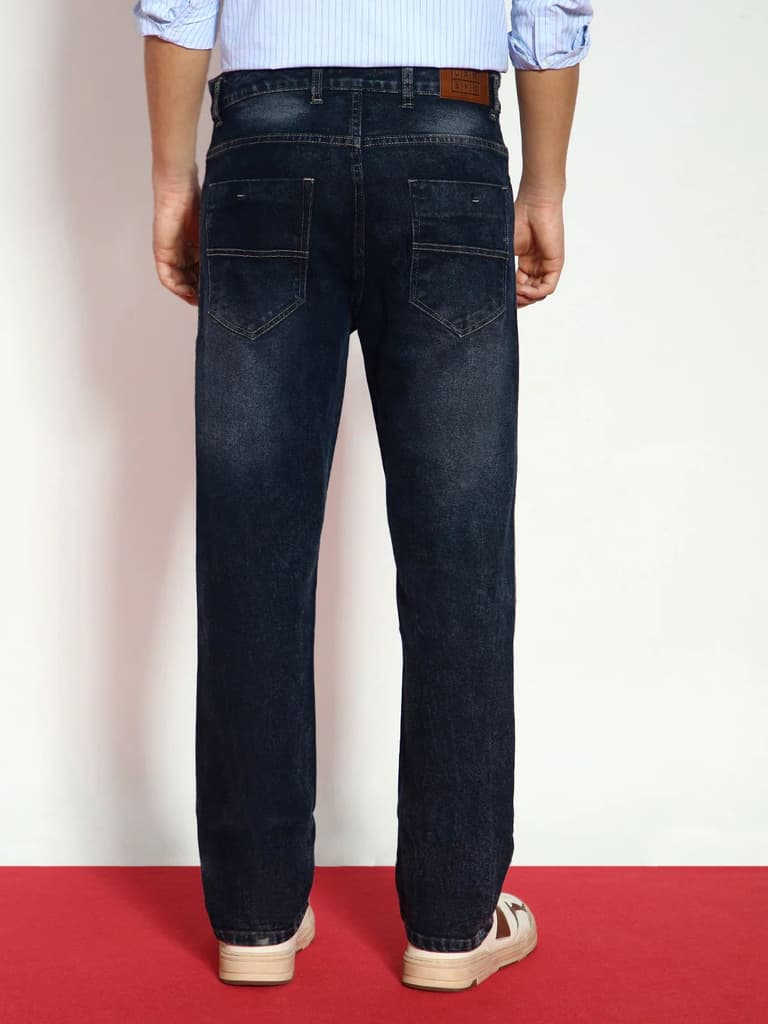 Men's Dark Grey Straight Fit Washed Jeans Stretchable — photo 3