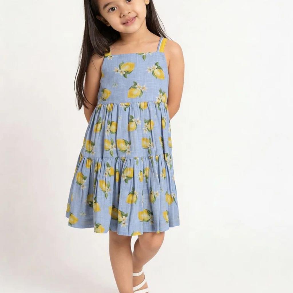 Utsa Kids Girls Blue Tiered Flared Cotton Dress - (2-8 yrs)
