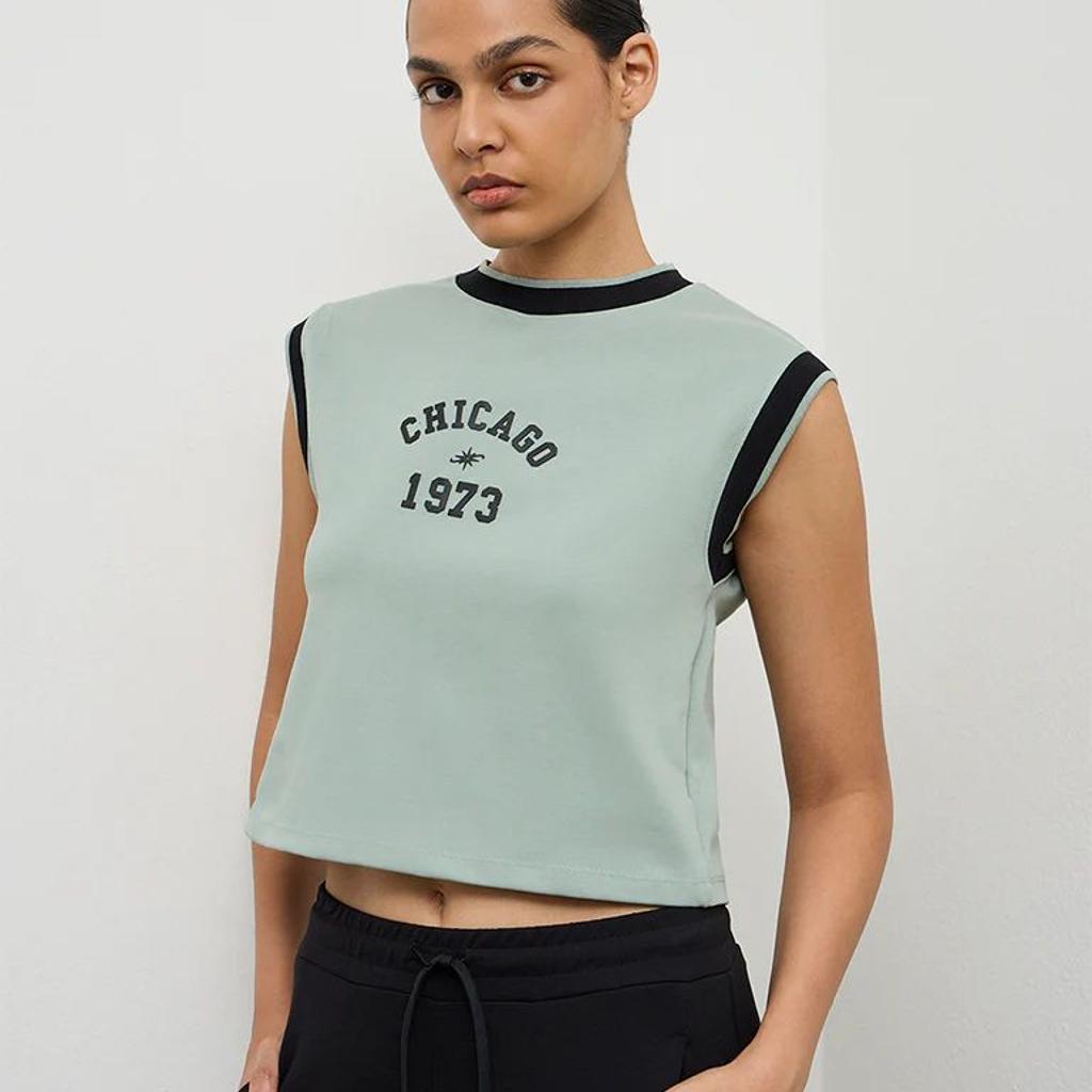 Nuoflexx Sage Green Text Printed Cotton-Blend T-Shirt