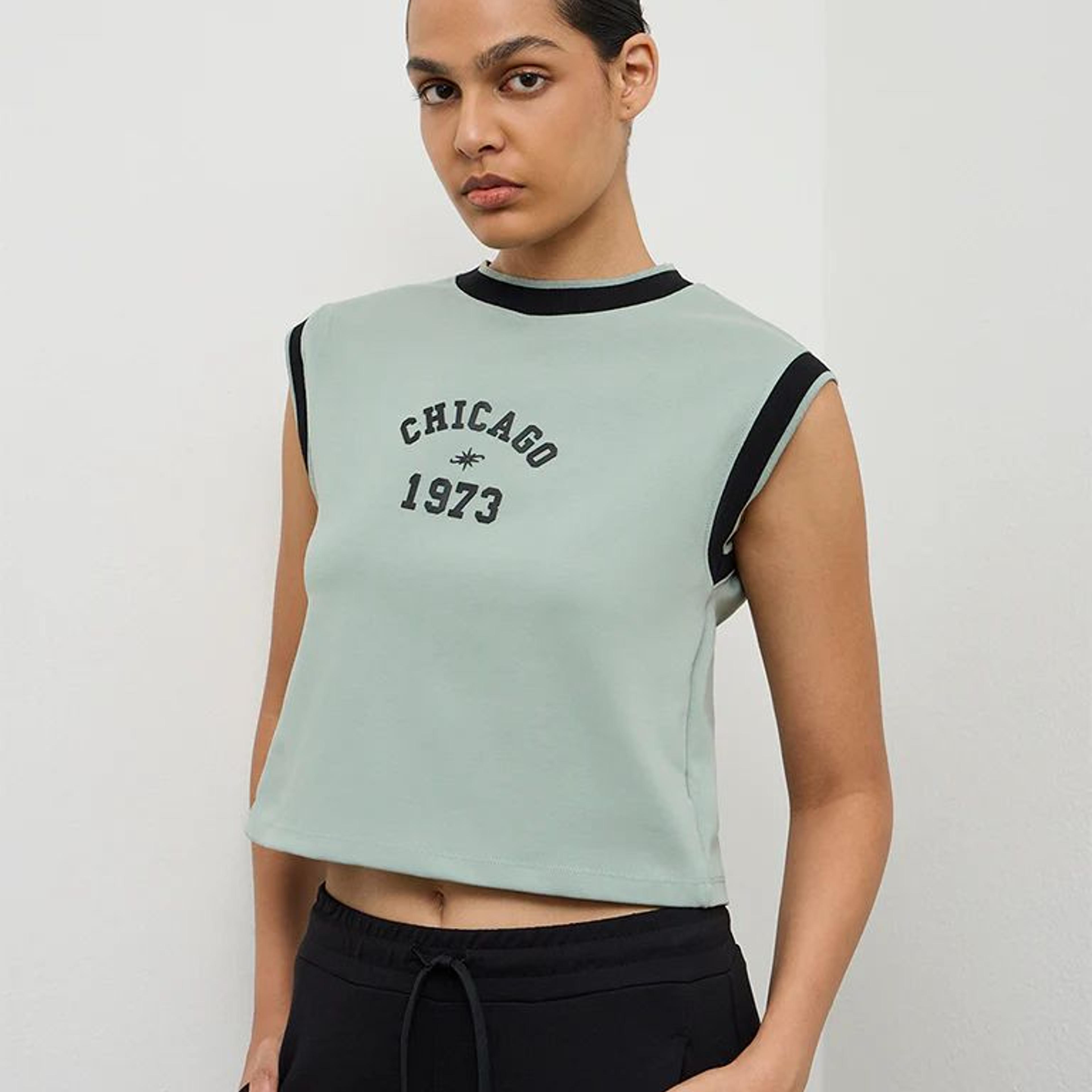 Nuoflexx Sage Green Text Printed Cotton-Blend T-Shirt