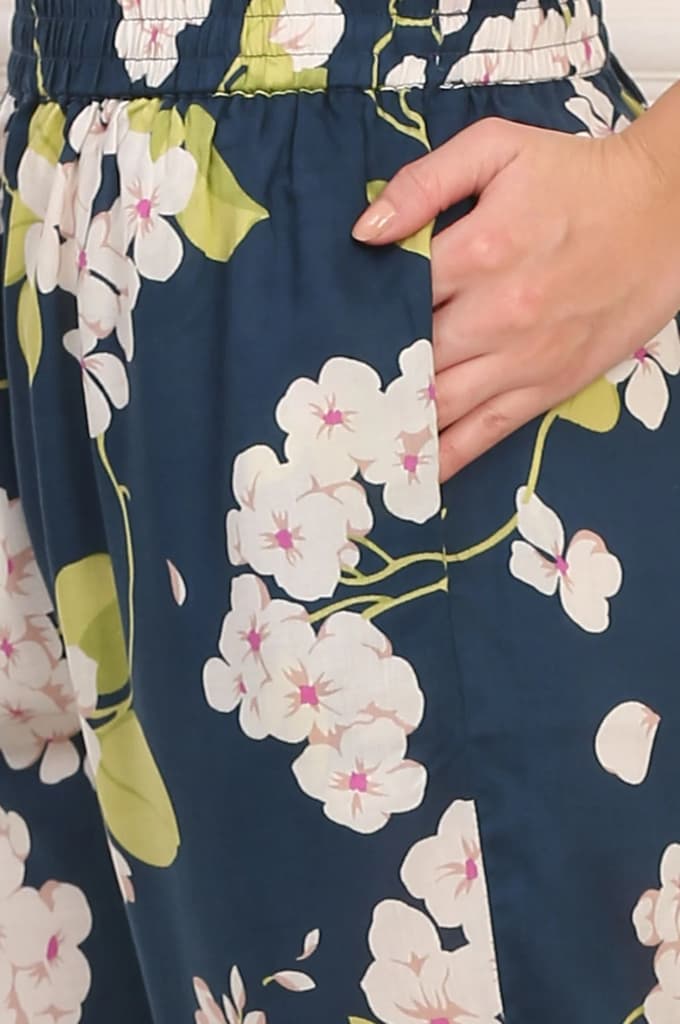Navy Blue Floral Printed Straight Pure Cotton Kurta and Straight Pants Co-ord Set — photo 8