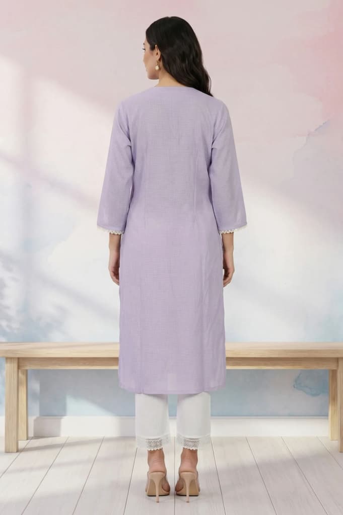 Lavender Thread Embroidered Kota Straight Kurta — photo 5
