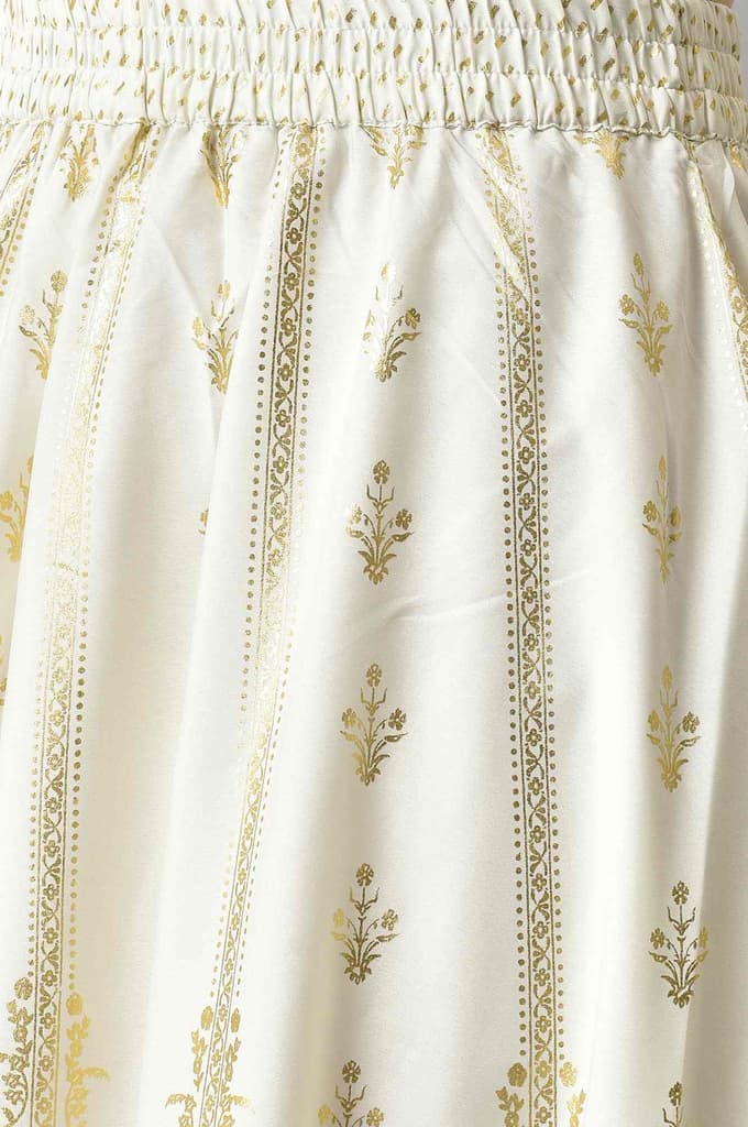 White Floral Printed Flared Woven Skirt With Elasticated Waist — photo 7