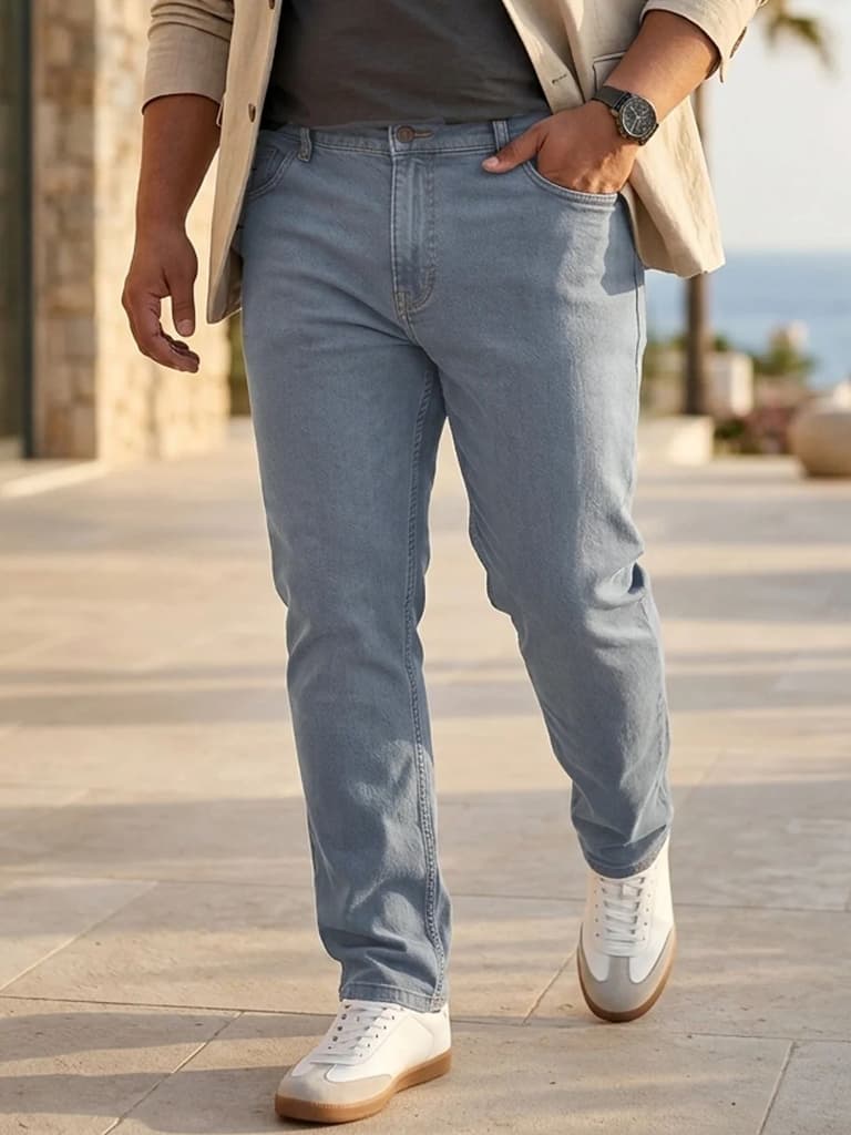 Plus Men's Light Grey Regular Fit Denim Jeans Stretchable — 36 / Light Grey