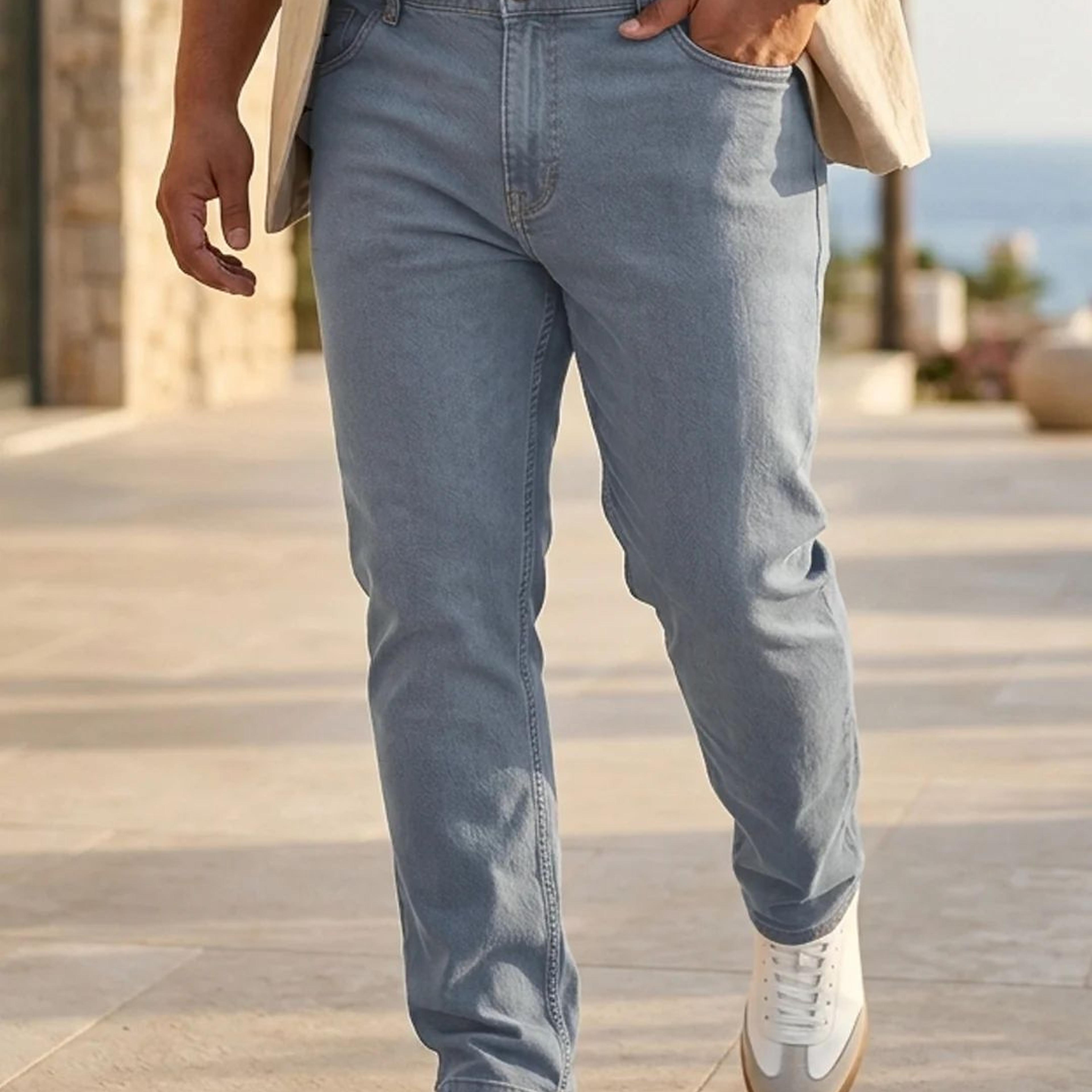 Plus Men's Light Grey Regular Fit Denim Jeans Stretchable