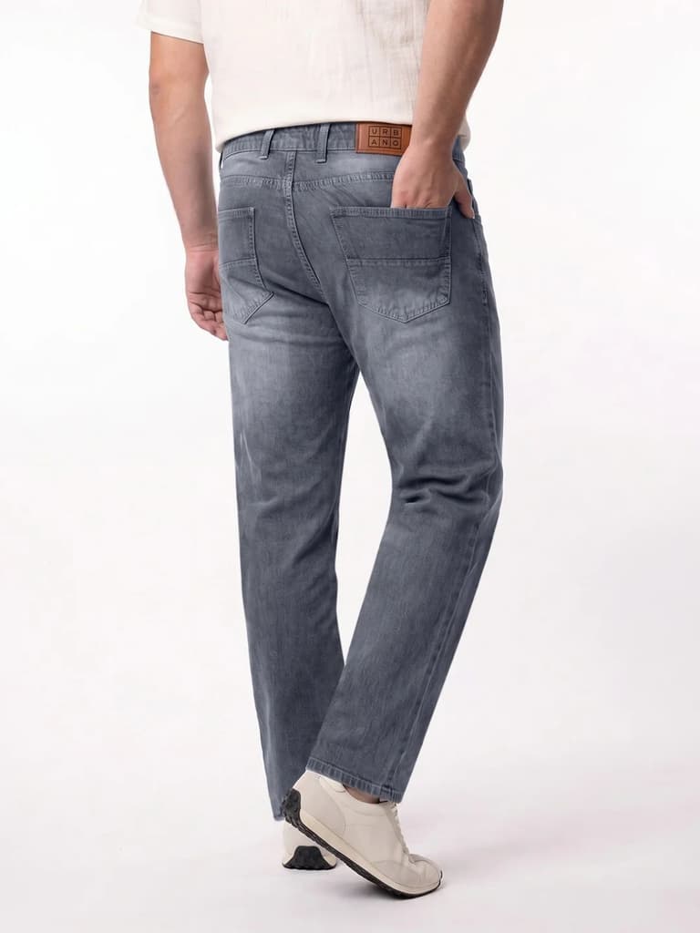 Plus Men's Grey Relaxed Fit Washed Denim Jeans Non-Stretchable — photo 3