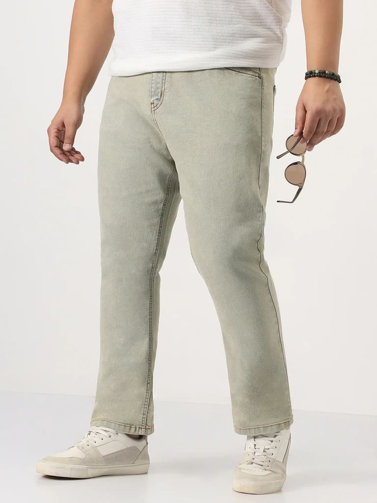 Plus Men's Ice Grey Straight Fit Heavy Washed Jeans Stretchable — photo 2