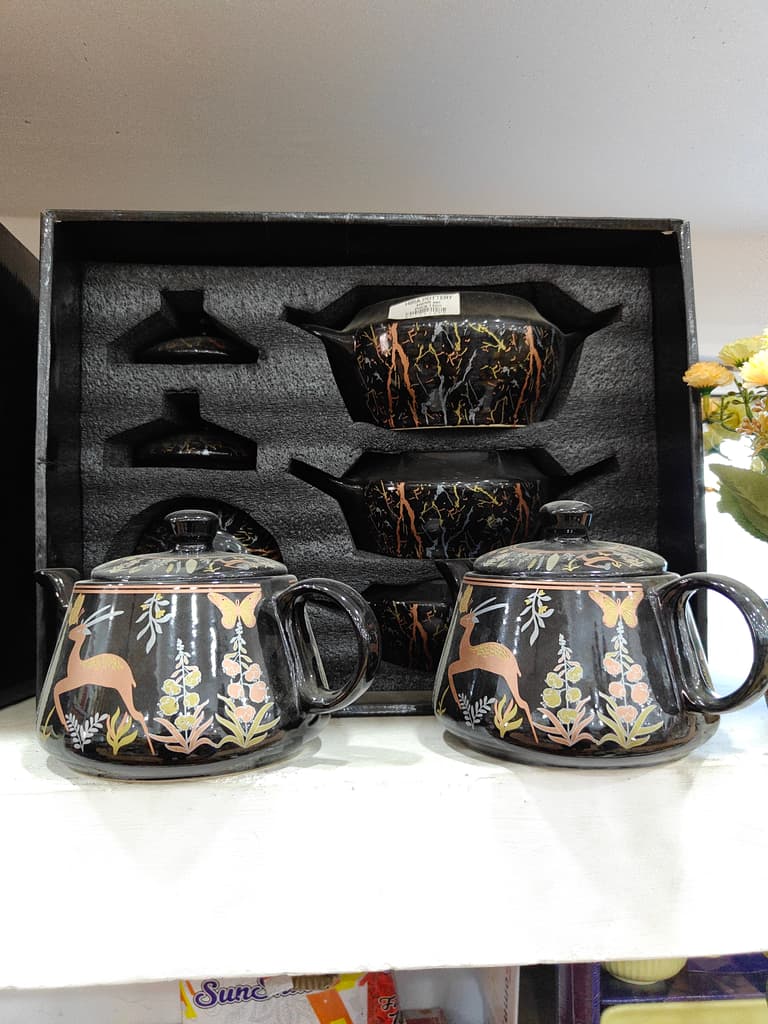 Tea Kettle Set | Ceramic | White | Black