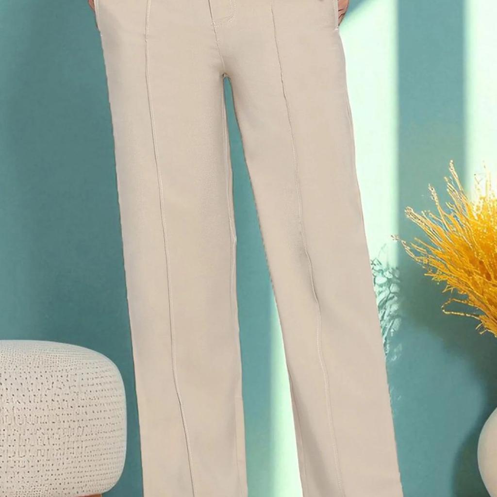 Beige Solid Korea Rayon Twill Pants In Ankle Length with YKK Zipper