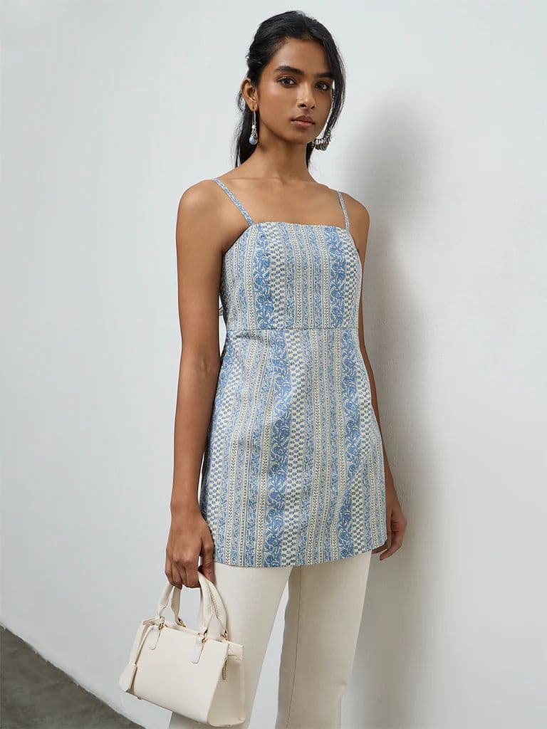 Utsa Indigo Botanical Design Cotton Kurti — photo 2