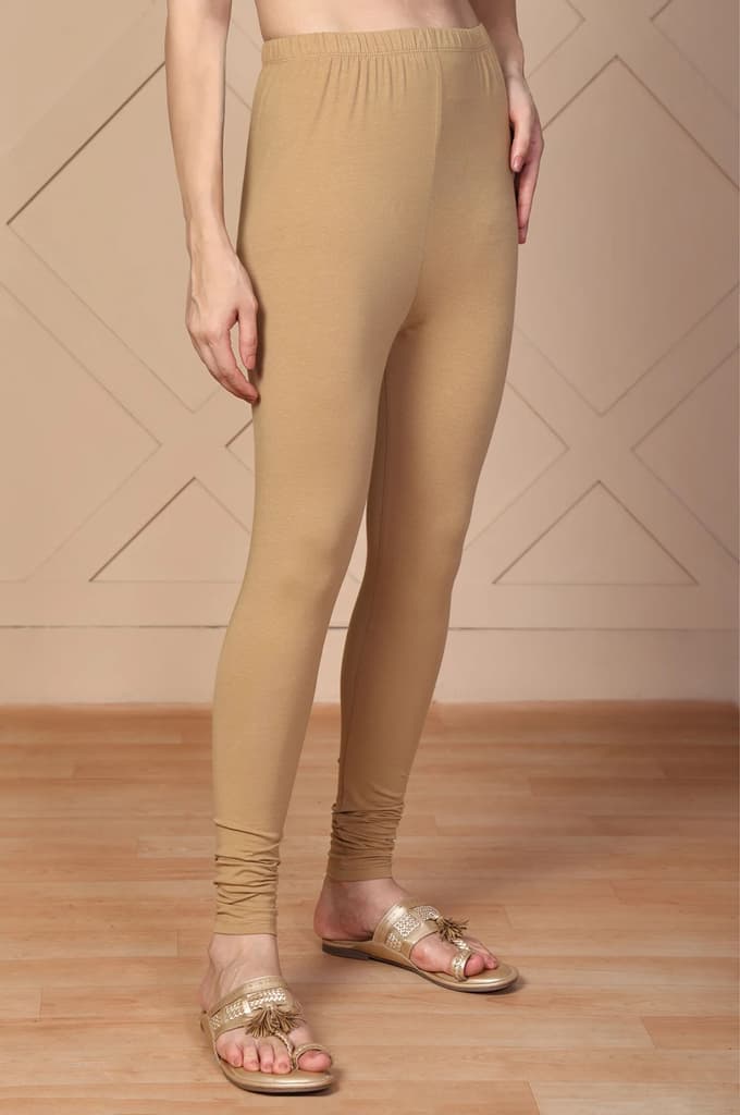 Camel Beige Solid Churidar Cotton Tight — photo 3