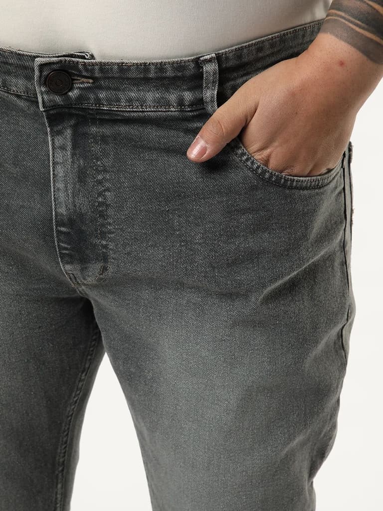 Plus Men's Grey Bootcut Fit Mid Rise Tinted Heavy Washed Jeans Stretchable — photo 5