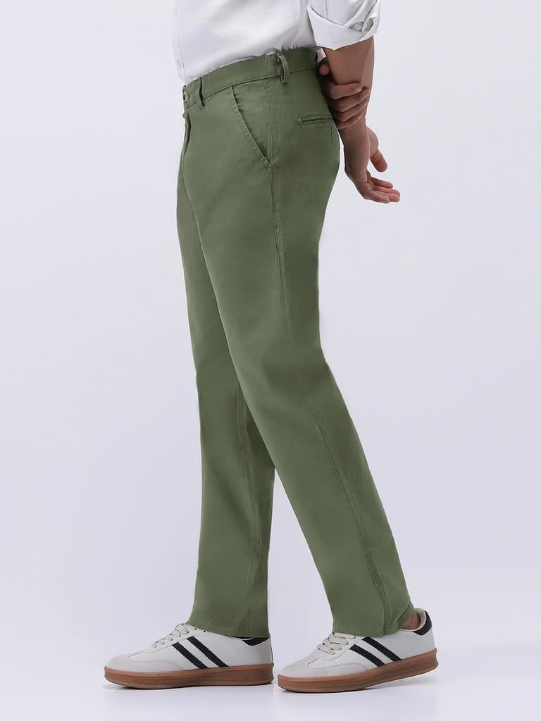 Men's Sage Green Cotton Regular Fit Casual Chinos Trousers Stretch — photo 3