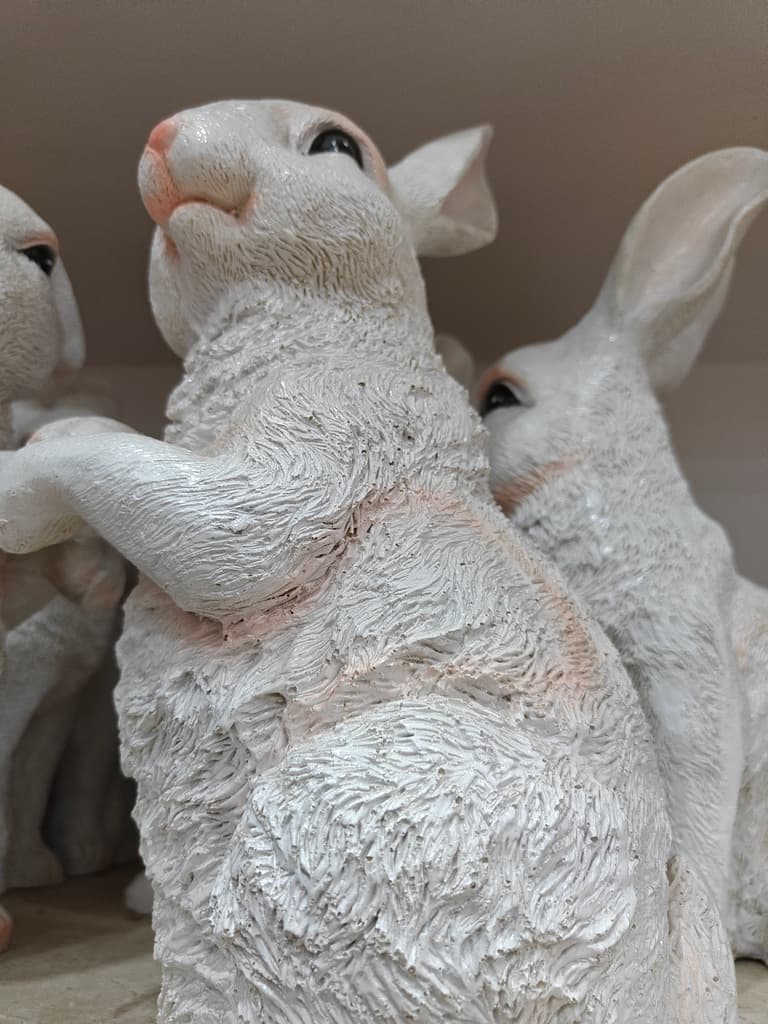 White Rabbit Figurine | Ceramic | Decorative | Pink Nose
