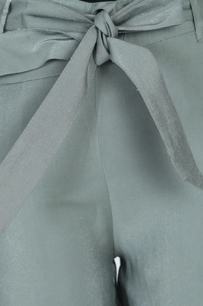 Slate Grey Yarn Dyed Solid Rayon Wide Leg High Rise Trousers — photo 3