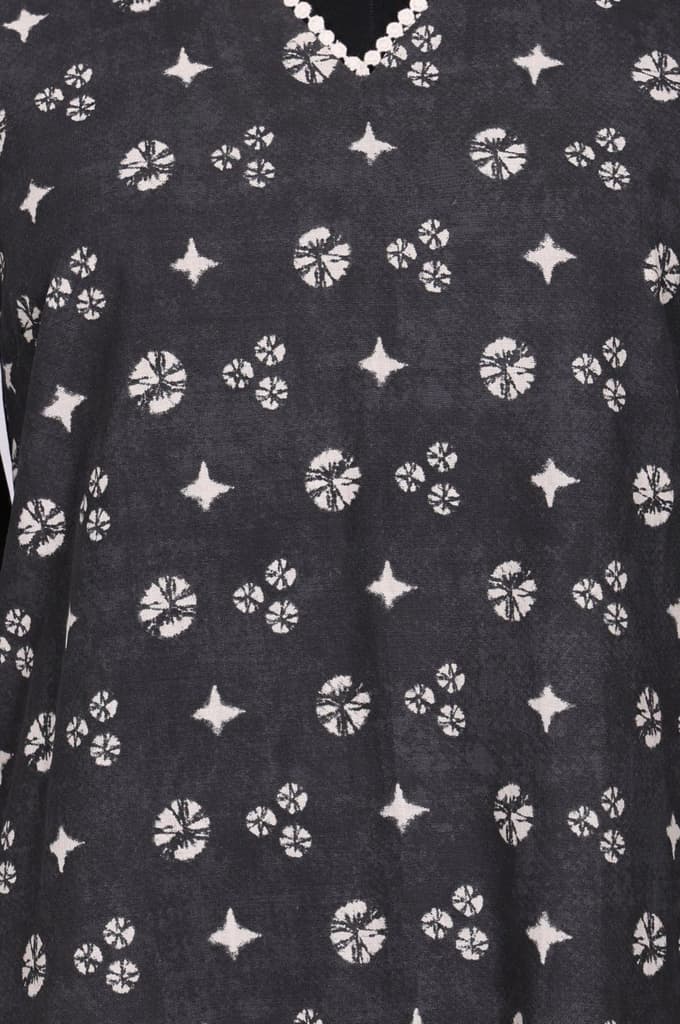Charcoal Geometric Printed Lace Pure Cotton A-line Kurta — photo 2