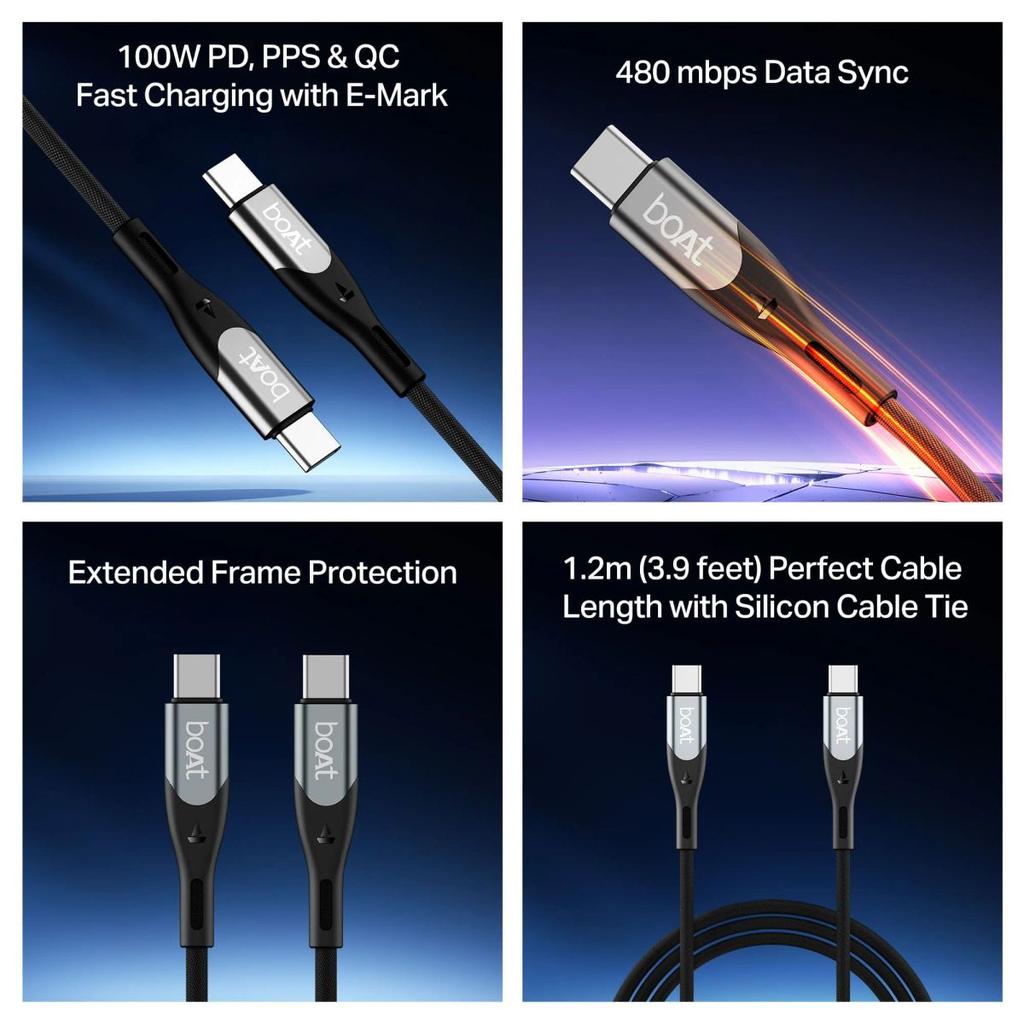 boAt Type C to C 100W Cable | Fast Charging Cable with 100W Output, 480 Mbps Data Sync & Nylon Braided Skin — photo 5