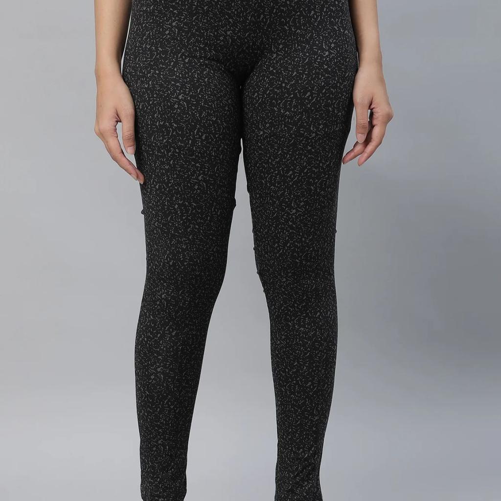 Black Printed Skinny Fit Tights With Elasticated Waist