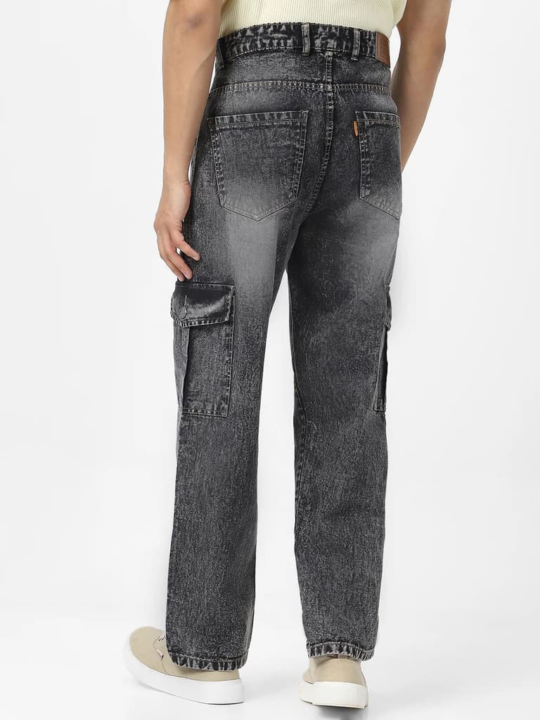 Men's Grey Loose Fit Cargo Jeans With 6 Pockets Non Stretchable — photo 3