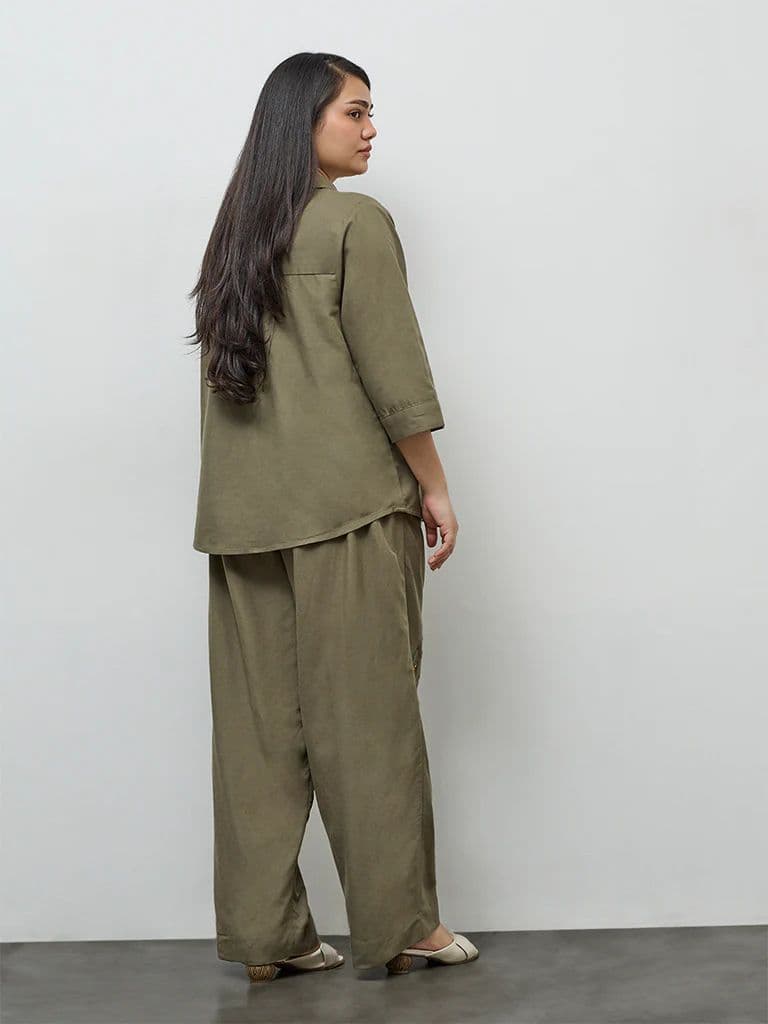Gia Olive Floral Embroidered High-Rise Trousers — photo 4