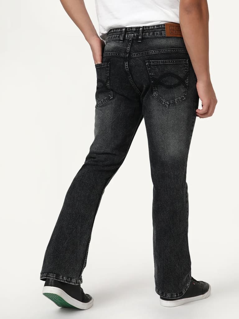 Men's Black Bootcut Fit Mid Rise Tinted Heavy Washed Jeans Stretchable — photo 3