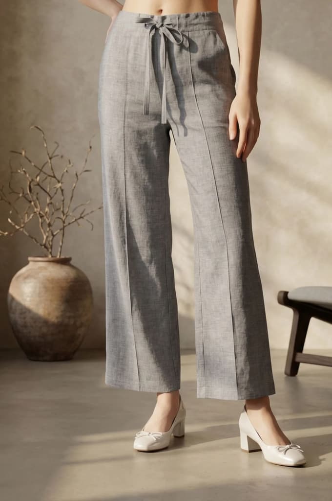 Elleven Women's Grey Yarn Dyed Denim Palazzo — S