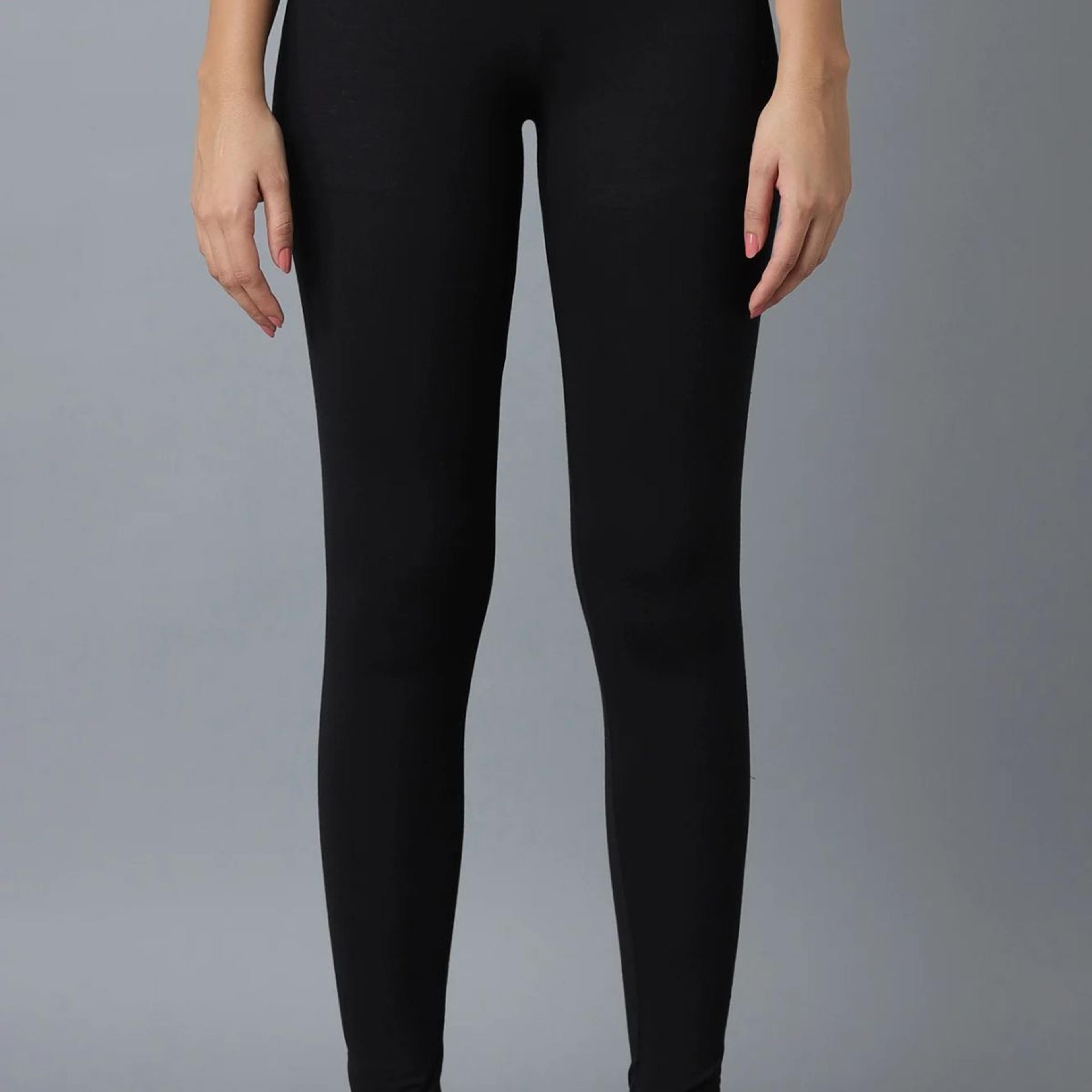 Elleven Women's Black Solid Cotton Lycra Skinny Fit Ankle Length High Rise Leggings