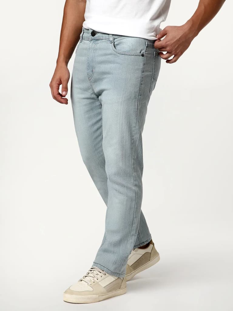 Men's Ice Grey Straight Fit Washed Denim Jeans Stretchable — photo 3
