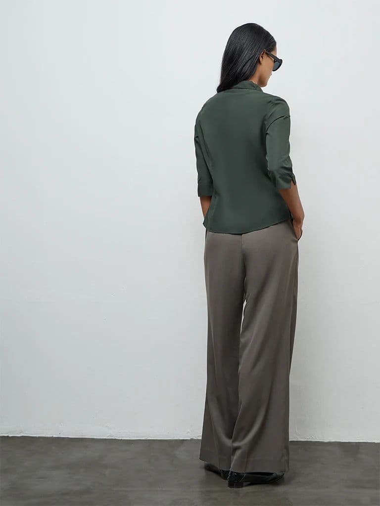 Wardrobe Dark Olive Solid Shirt — photo 4