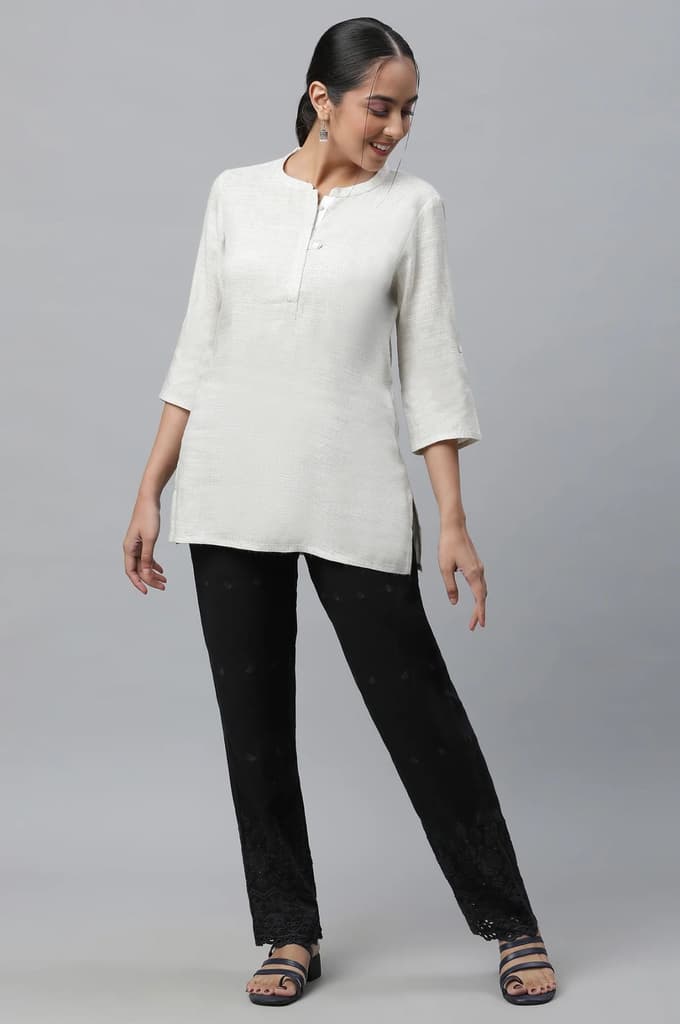 Black Schiffli Embroidered Straight Fit Woven Palazzo With Elasticated Waist — photo 5
