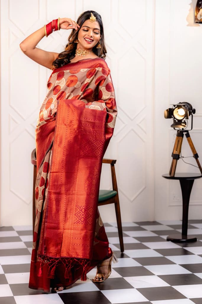 Mimosa Women's Woven Design Kanjivaram Style Art Silk Saree With Blouse Piece : SA00001789MRFREE — photo 3