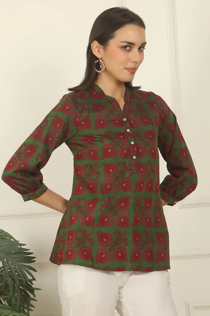 Green Printed Crepe Straight Top — photo 7
