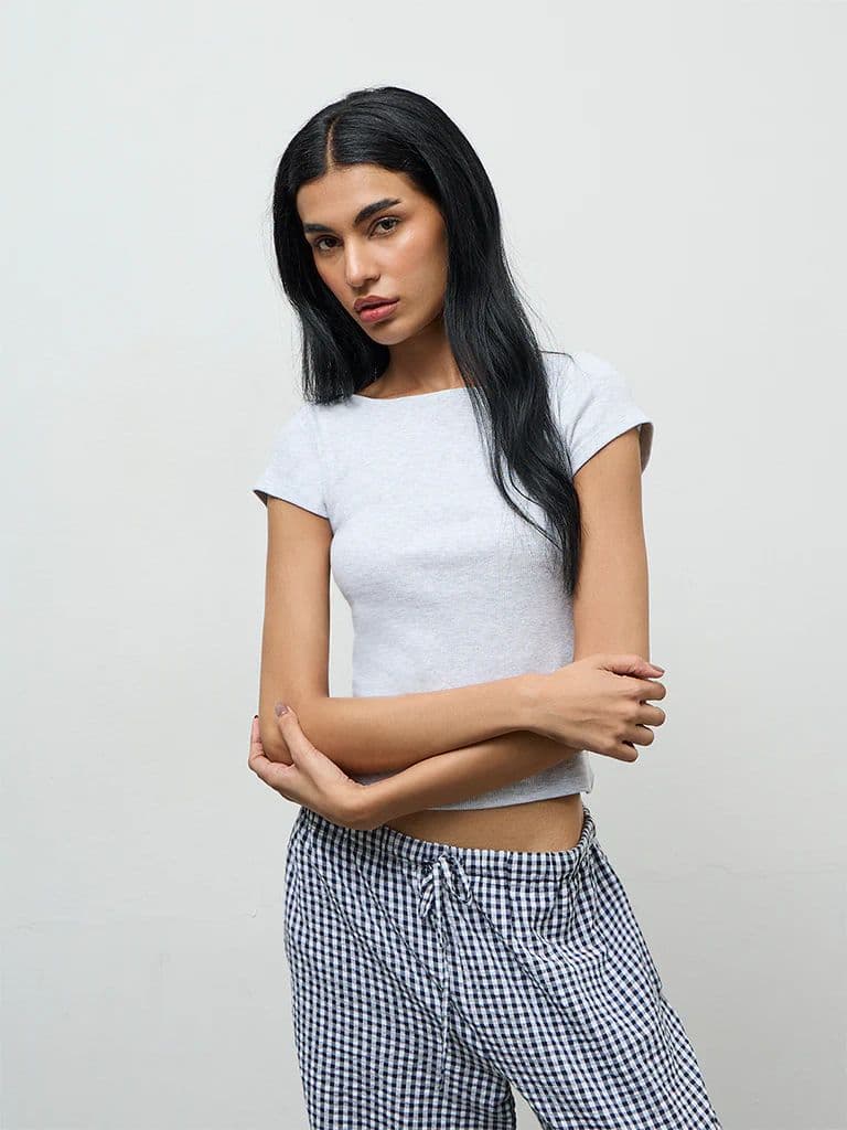 Superstar Grey Ribbed Cotton-Blend Top — photo 3