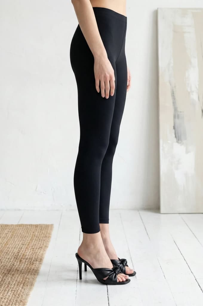 Black Textured Cotton Blend Skinny Fit Ankle Length Leggings — photo 6