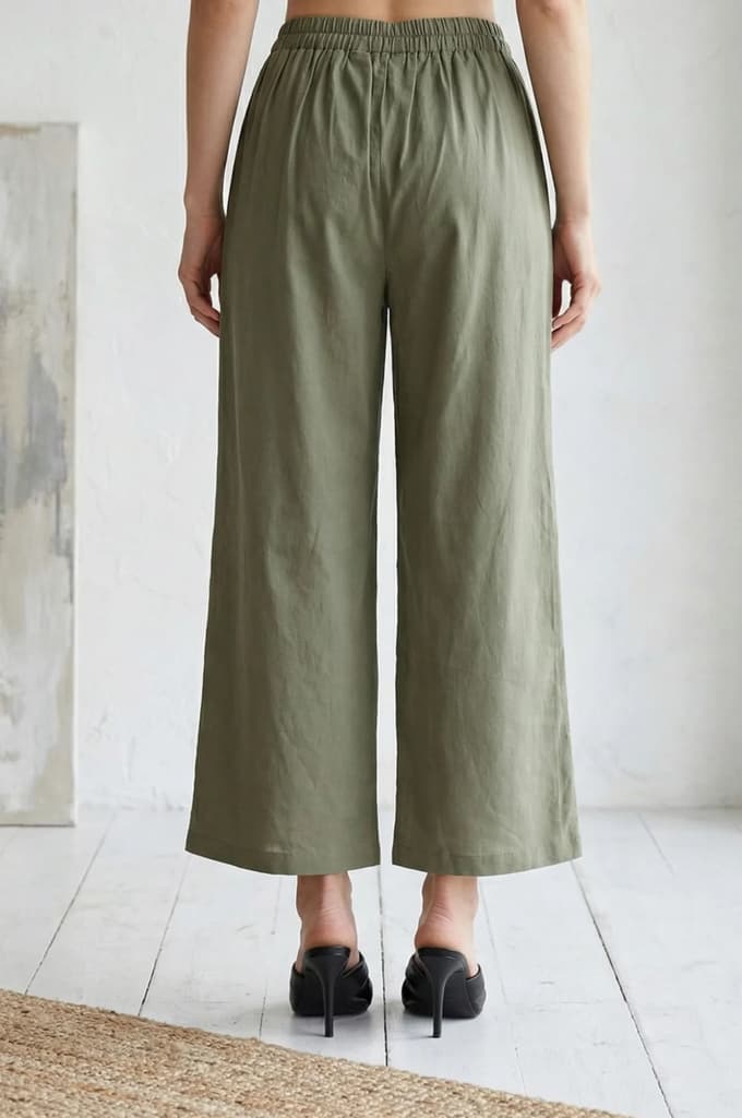 Olive Thread Embroidered Cotton Flax Ankle Length Relaxed Pants — photo 5