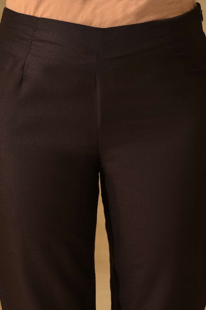 Brown Embroidered Viscose Silk Tussar Slim Pants — photo 7