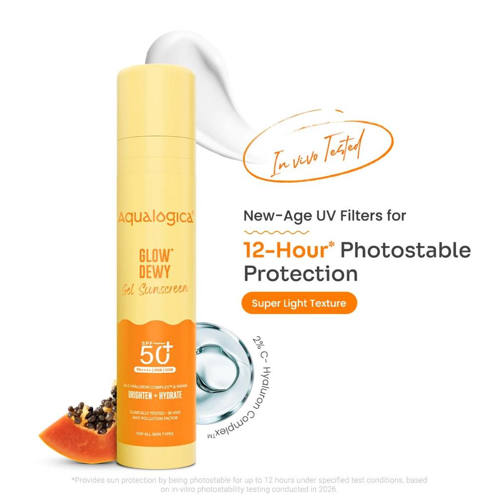Glow+ Dewy Gel Sunscreen In-Vivo Tested SPF 50+ PA++++ with Papaya & Vitamin C - 50g