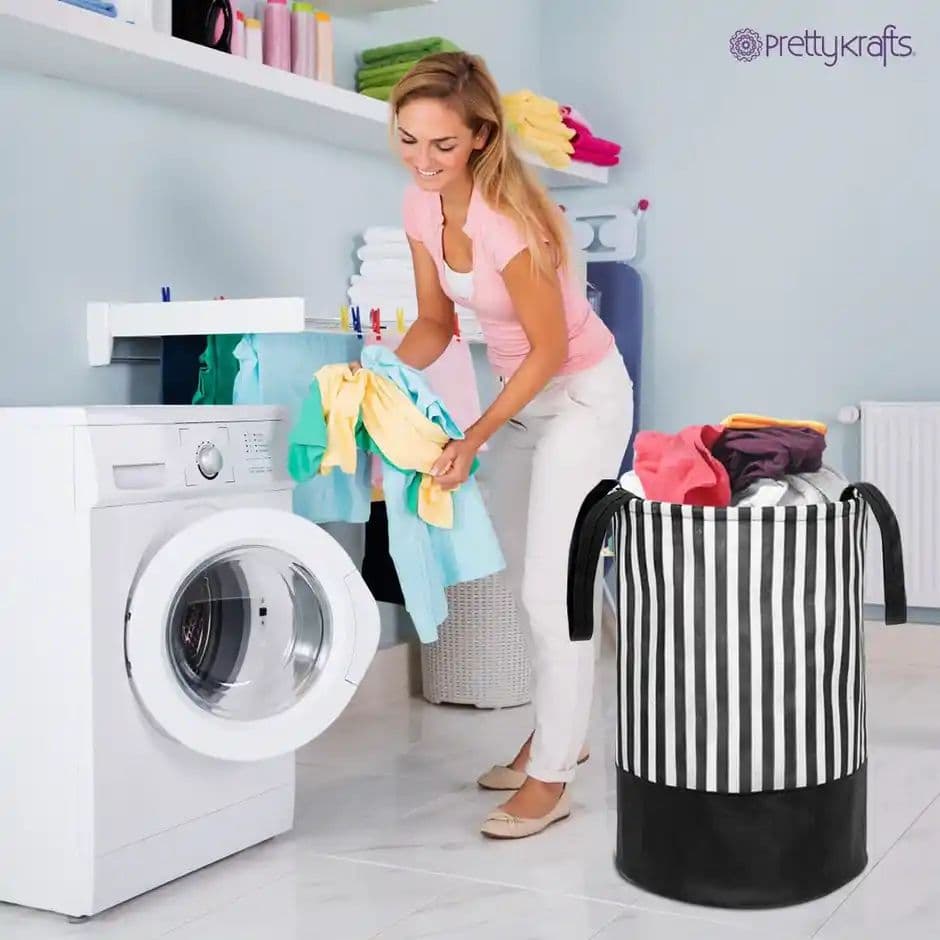 Prettykrafts 45 Ltr Folding Laundry Basket For Clothes, Freestanding Laundry Hamper,Set Of 1, Black — photo 3