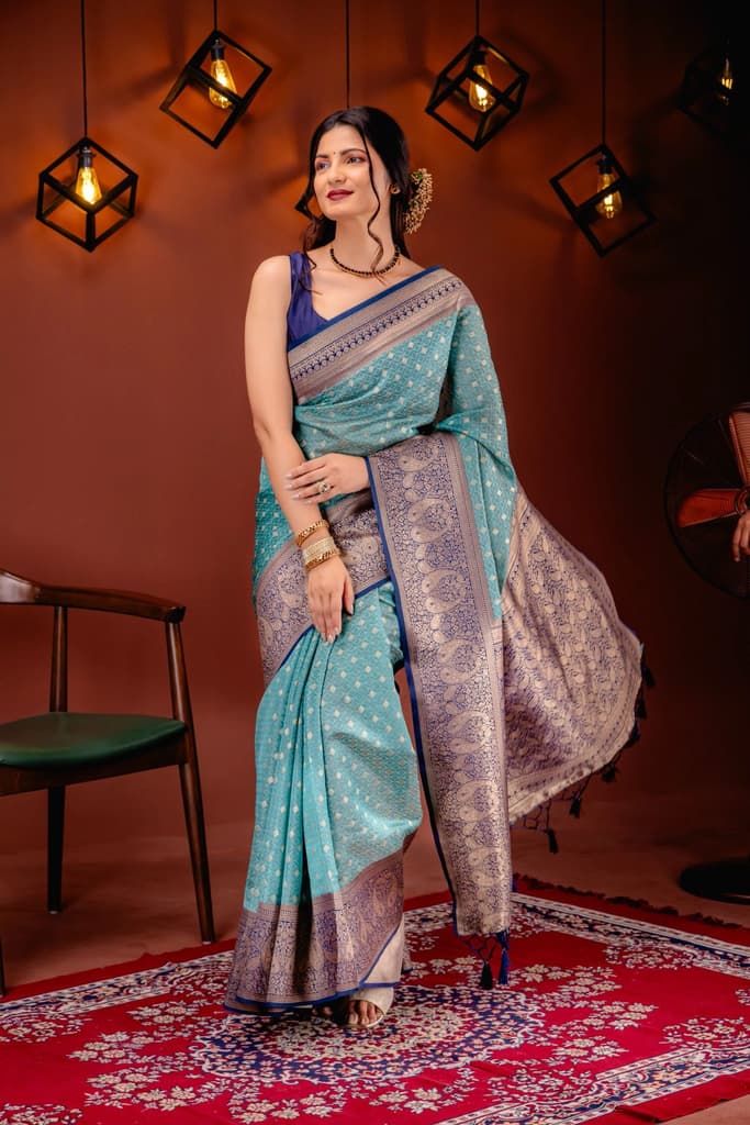 Mimosa Women's Woven Design Kanjivaram Style Art Silk Saree With Blouse Piece : SA00001612RMFREE — photo 5