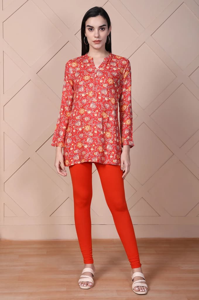 Bright Red Solid Ankle-Length Cotton Tights — photo 5