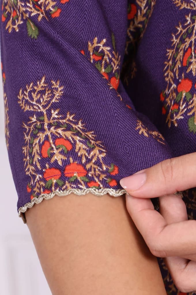 Purple Floral Printed Lace Rayon Straight Kurta — photo 7