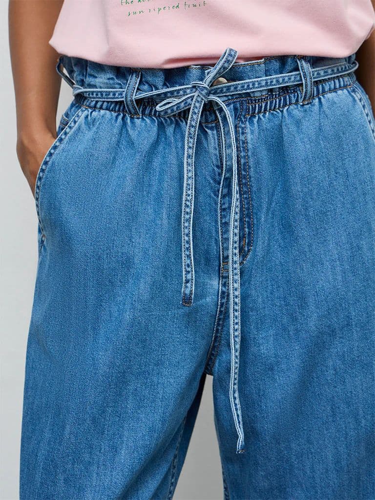 LOV Blue Solid High-Rise Jeans with Belt — photo 3
