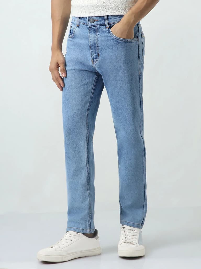 Men's Ice Blue Slim Fit Washed Denim Jeans Stretchable — photo 2