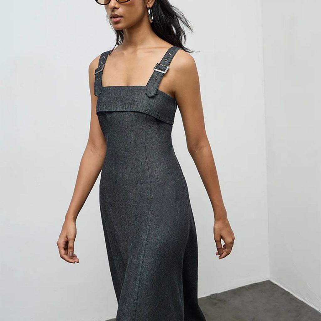 LOV Dark Grey Denim A-Line Dress