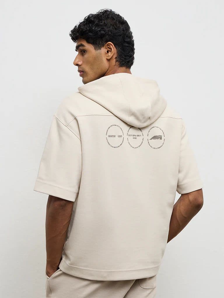 Nuoflexx Light Beige Printed Relaxed-Fit Cotton-Blend Hoodie — photo 4