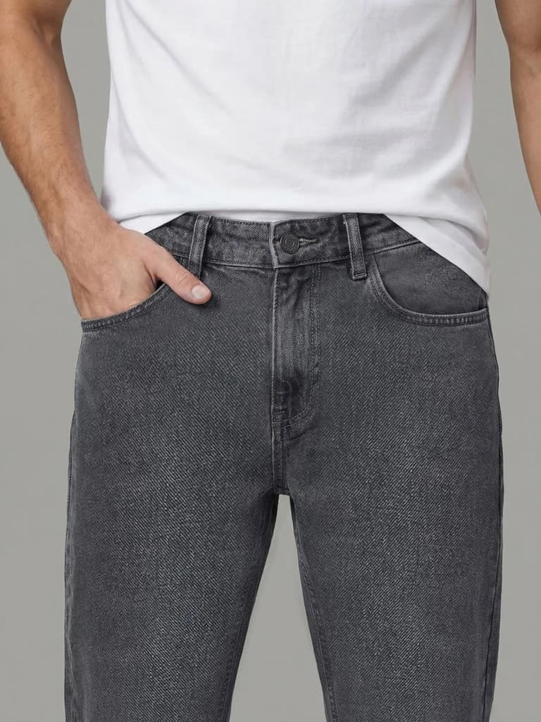 Men's Light Grey Relaxed Fit Washed Denim Jeans Non-Stretchable — photo 6