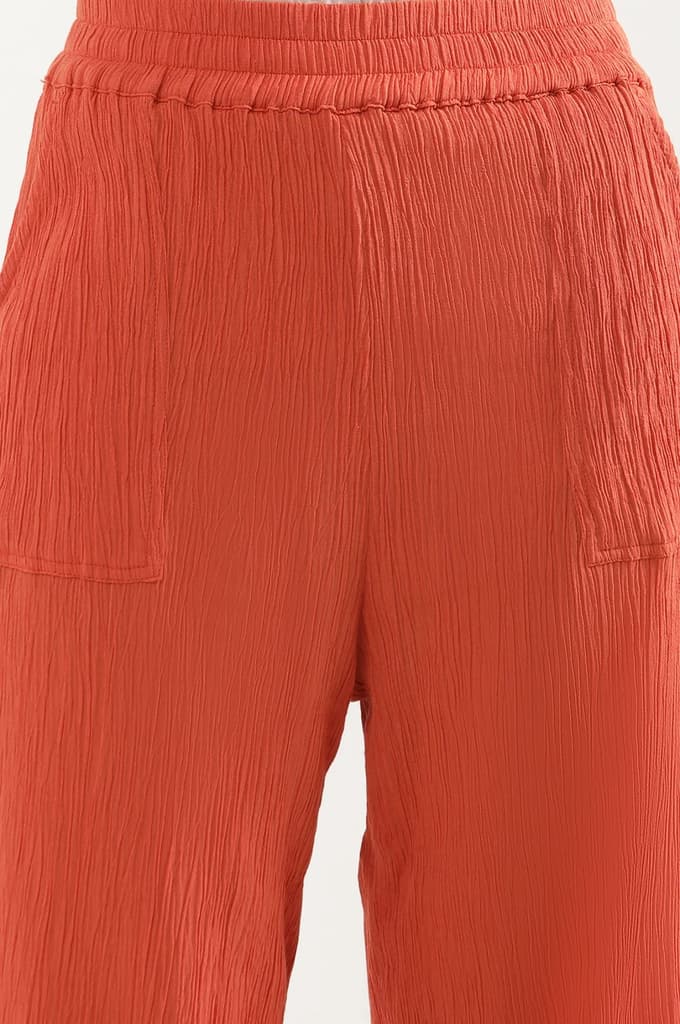 Rust Solid Wide Leg Rayon Culottes With Elasticated Waist — photo 6